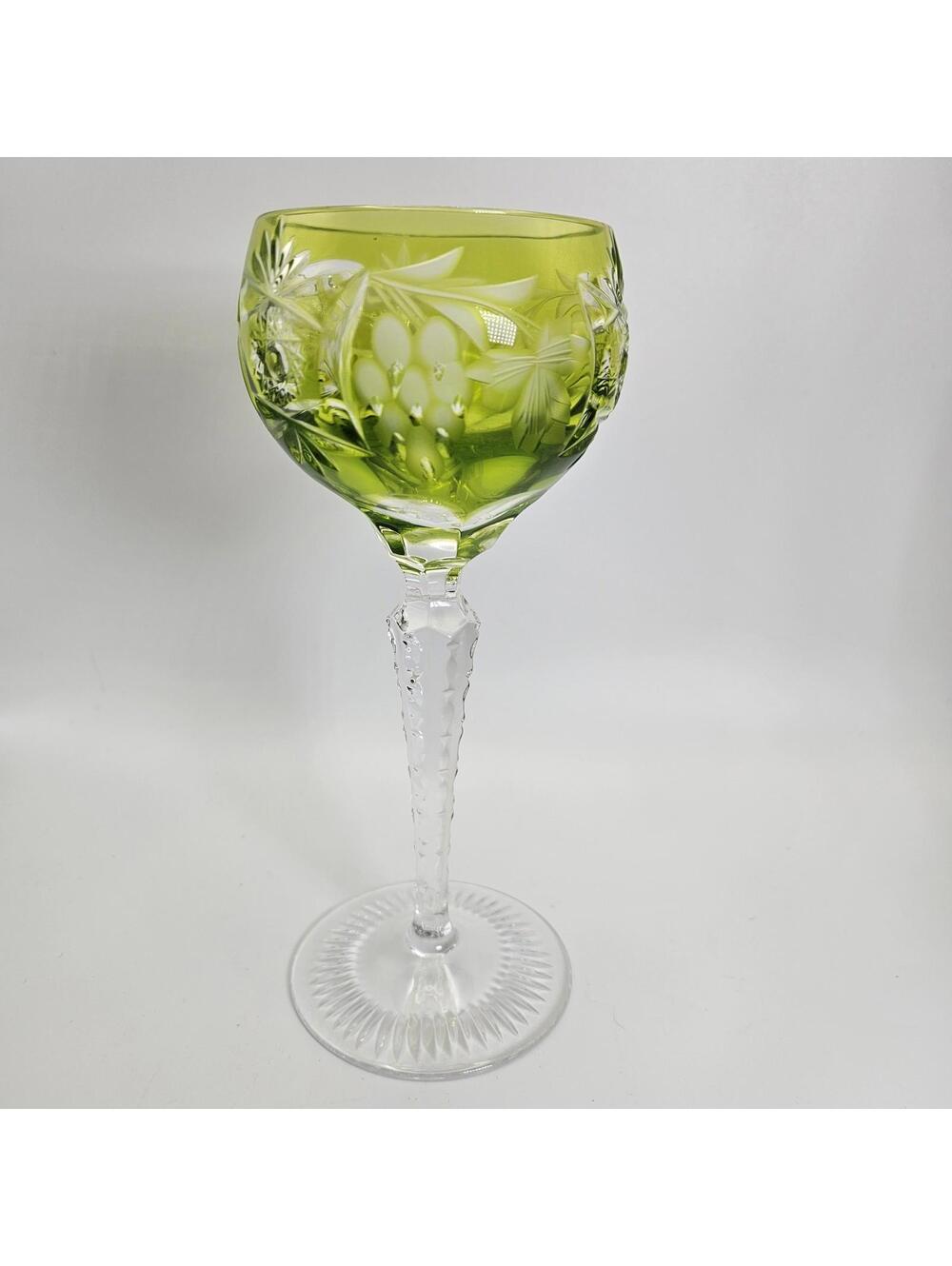Vntg Nachtmann Traube Cordial Crystal Chartreuse Green Cut To Clear Glass 6 7/8"
